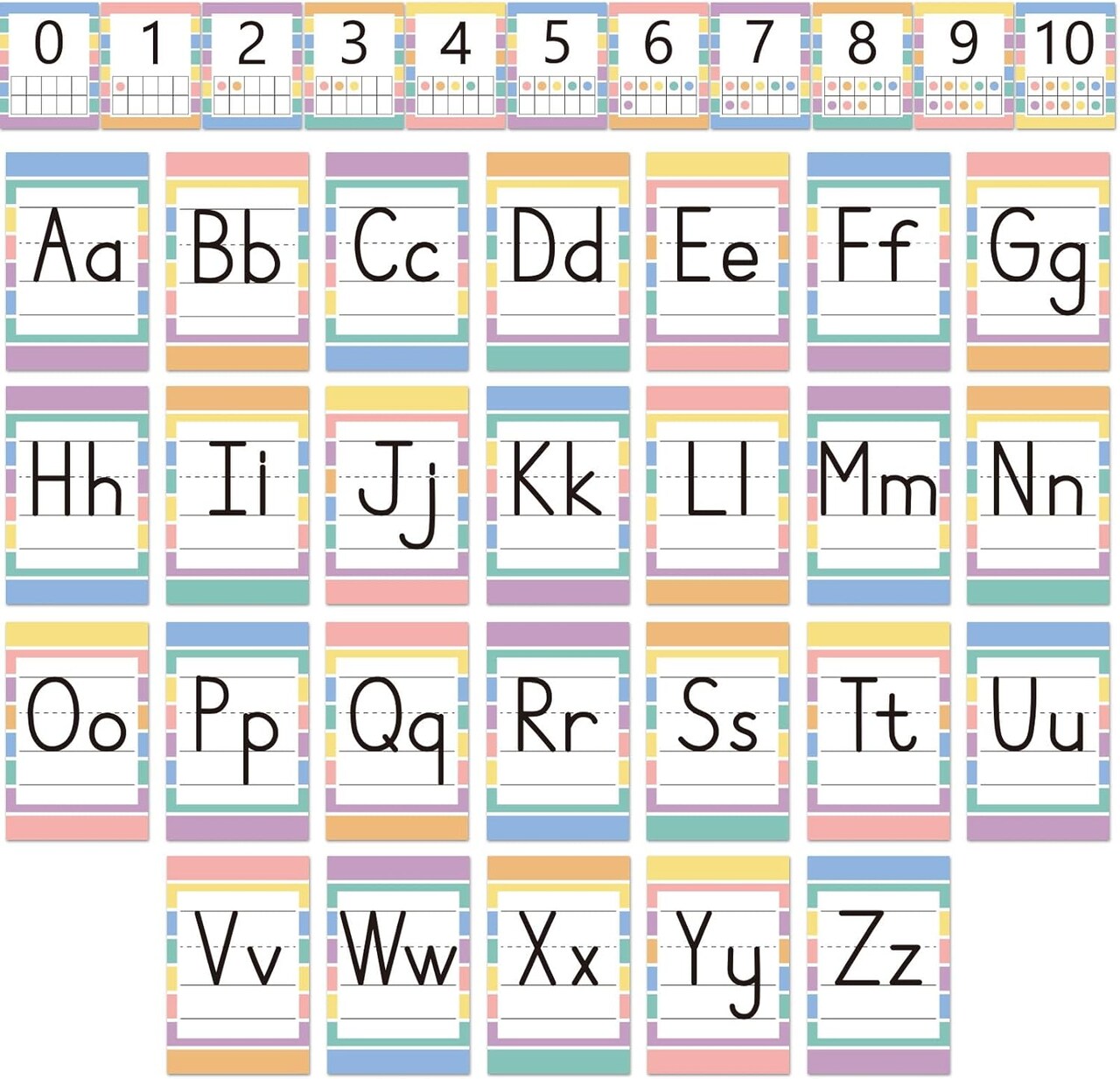 37 PCS Pastel Colors Stripes Classroom Alphabet Number Educational Poster Cards